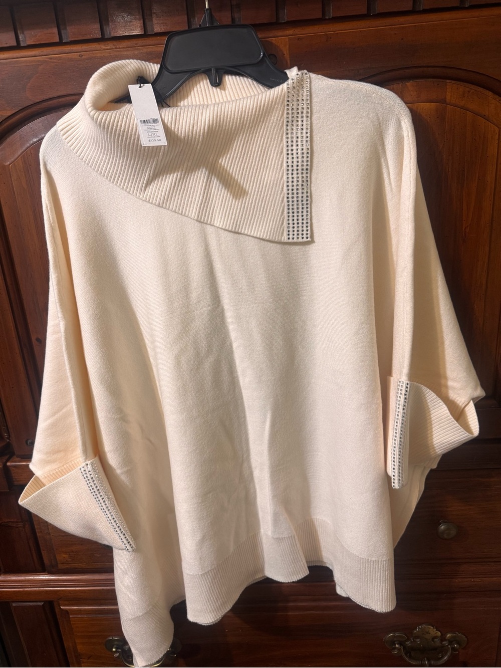 Chico's Cream Embellished Funnel-Neck Pullover